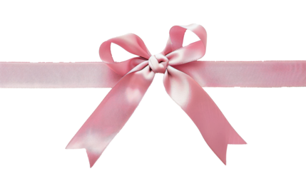 A pink satin ribbon tied into a bow against a white background, suitable for gift wrapping