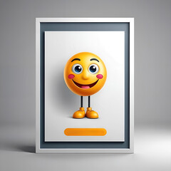 Mockup poster 3d emoticono sonriendo alegre con piernas y pies