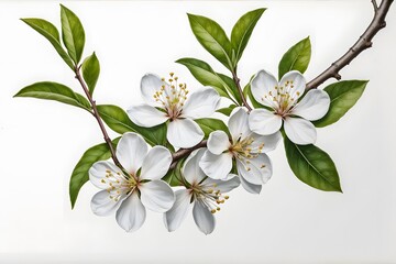 Fototapeta premium Watercolor white cherry blossom white flowers on a branch