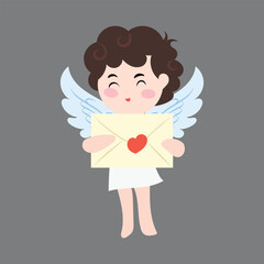 Cute angel character cartoon isolated on white background. blank banner, angel, cupid. Cupid Characters with Harp, Halo, Bow. Cartoon People Vector Illustration