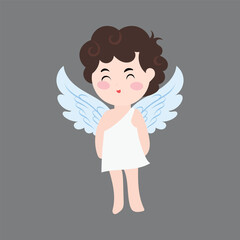 Cute angel character cartoon isolated on white background. blank banner, angel, cupid. Cupid Characters with Harp, Halo, Bow. Cartoon People Vector Illustration