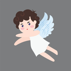 Cute angel character cartoon isolated on white background. blank banner, angel, cupid. Cupid Characters with Harp, Halo, Bow. Cartoon People Vector Illustration