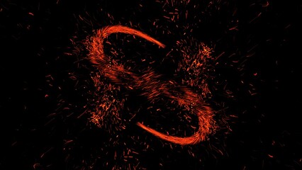 Fire sparks isolated over black background, Embers, beautiful shimmering fireworks spreading, Fire background, Fire particles, 3D render