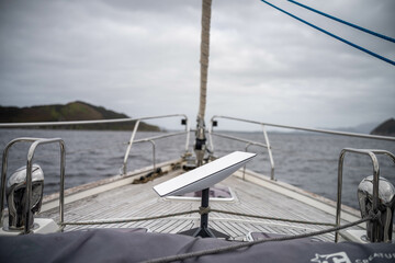 starlink satellite internet mounted on the deck of a yacht on holiday in australia in the...