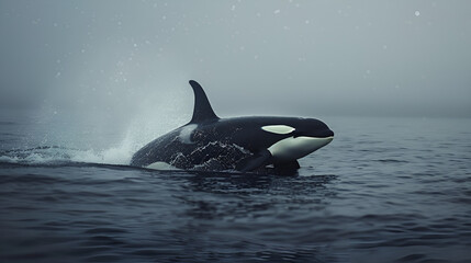 Fototapeta premium The killer whale sea forest double exposure effect ,generative ai