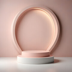3d Render illustration, abstract minimal room architecture background. Empty cylindrical podium, curved niche, round stage, display case stand, empty pedestal, empty product display platform
