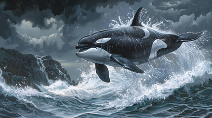 The killer whale sea forest double exposure effect ,generative ai