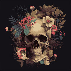 SKULL WITH FLOWERY BACKGROUND. UNIQUE AND COOL DESIGN AND AI-GENERATED VECTOR FILES - VERY SUITABLE FOR YOUR NEEDS