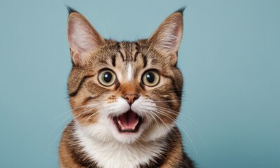 Obraz premium A cat with its mouth open and eyes wide open