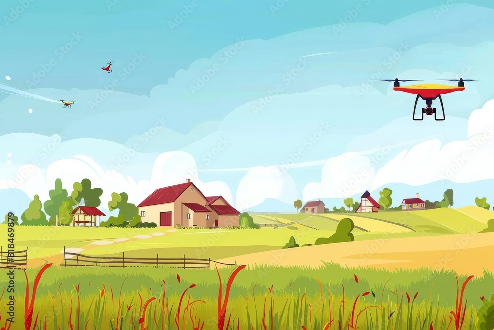 Poster precision farming drones enhance soil management and crop efficiency in rural farming with high-tech