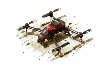 Isometric agricultural drones employ smart farming techniques for precision crop protection and water conservation in drought-prone rural landscapes