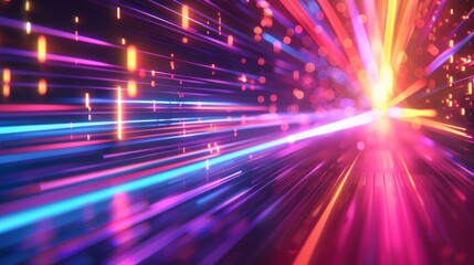 Vivid abstract background with colorful light streaks and particles creating a dynamic and energetic visual effect.