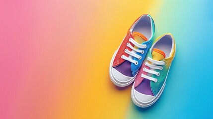 rainbow Baby shoes, blank space, minimalism, negative space, background wallpaper template, pride month LGBTQIA theme
