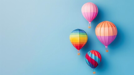 Fototapeta premium rainbow Miniature hot air balloons, blank space, minimalism, negative space, background wallpaper template, pride month LGBTQIA theme