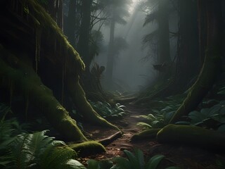 Deep forest and thick fog