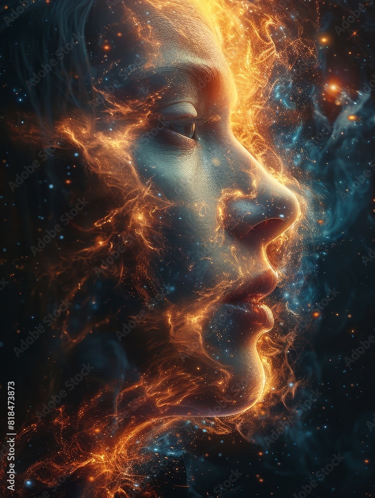 Aufkleber abstract cosmic background with blurred center - digital artwork of an abstract cosmic scene with fi