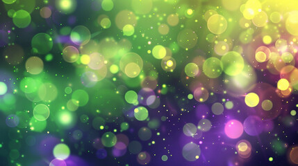 An abstract blur bokeh banner background featuring bright green and purple bokeh lights, creating a...