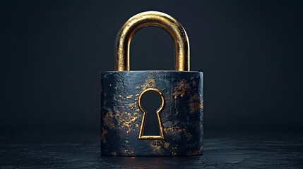 black and gold secure padlock password security identification by safe technology for privacy and confidential data network.stock photo