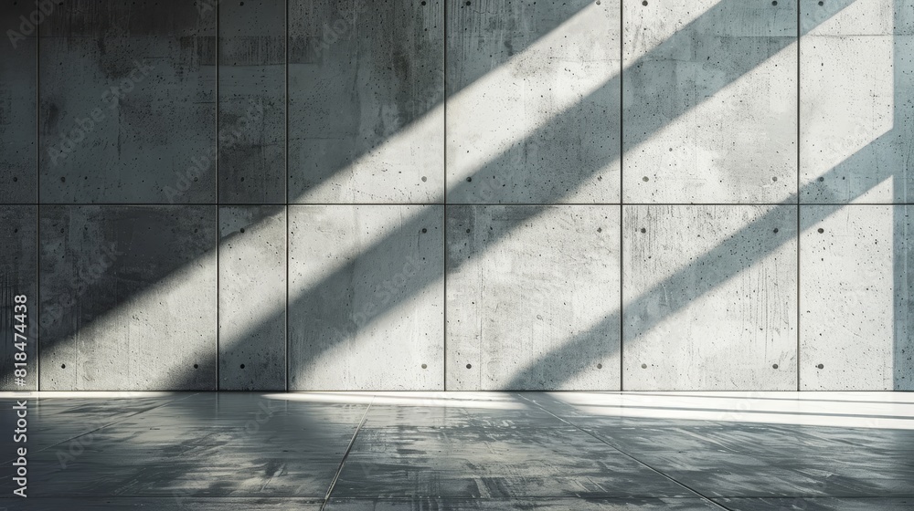 Poster concrete wall with sunlight rays texture - concrete wall with geometric shadow patterns created by s