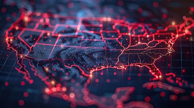 digital map of usa concept of north america global network and connectivity data transfer and cyber technology information exchange and telecommunication.illustration,stock photo