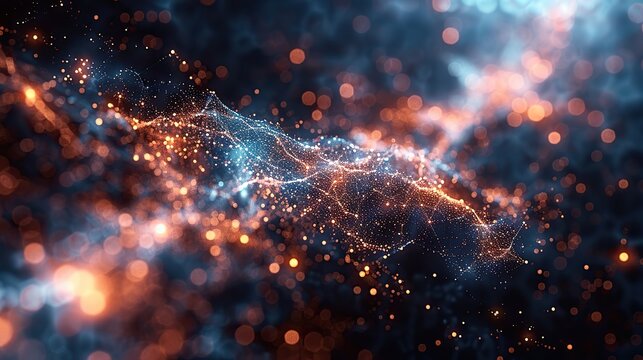 abstract tech background with digital particles explosion quantum core and computing network system artificial intelligence and global data connections.stock immage