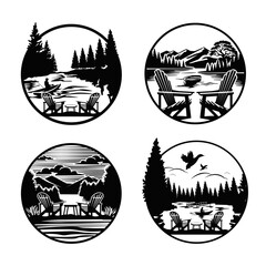 Lake scene silhouette cricut design template, suitable for cricut cutting machines.