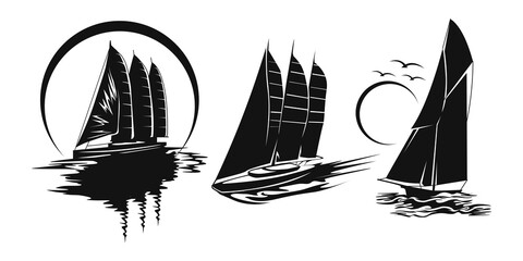 Sailboat logo silhouette template, Boat logo files for cricut machines.