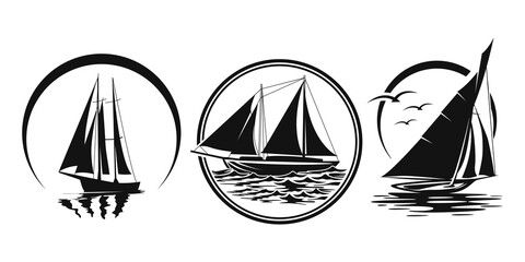 Sailboat logo silhouette template, Boat logo files for cricut machines.