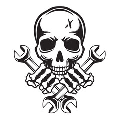 Skull mechanic logo design template, Hardcore mechanic logo clipart, for Cricut machines.