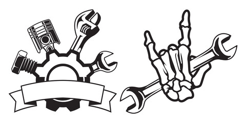 Skull mechanic logo design template, Hardcore mechanic logo clipart, for Cricut machines.