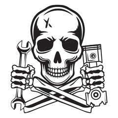 Skull mechanic logo design template, Hardcore mechanic logo clipart, for Cricut machines.