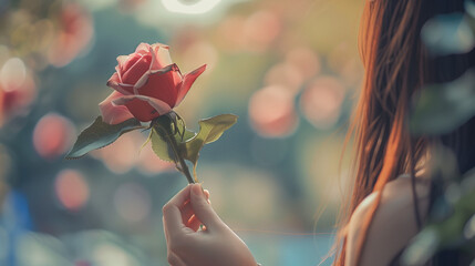 A person's hand is holding a rose, the details of the beautiful flower petals are clearly visible, Ai generated Images