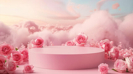 Podium background flower rose product pink 3d spring table beauty stand display nature white. Garden rose floral summer background podium cosmetic valentine easter field scene gift purple day romantic
