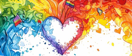 Unity in Diversity: Vibrant Rainbow Heart Surrounded by Pride Flags for Inclusive Messaging Illustration