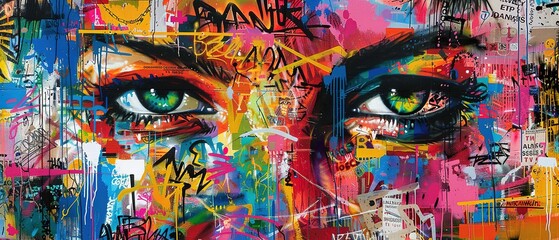 Stunning street art mural with explosive colors and bold text.