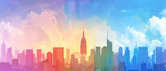 Pride in the City: LGBTQ+ Symbols Integrated in Urban Skyline for LGBTQ+ Awareness and Acceptance Campaigns with Copy Space for Text Illustration