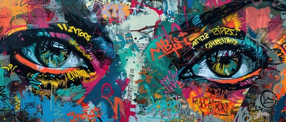 Sprayed paint, stencils, and mixed media street art techniques. Symbolic imagery and bold typography in street art design.