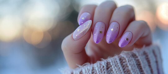 Hand with Glittery Star Nail Art