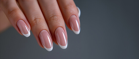 Elegant nude manicure. Long almond-shaped nails.