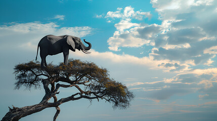 Mysterious elephant on a tree ,generative ai