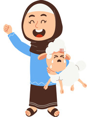 Girl character catches a sheep to sacrifice for Eid al-Adha