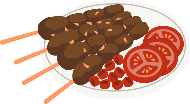 Indonesian dish satay from Eid al-Adha sacrificial meat on a serving plate