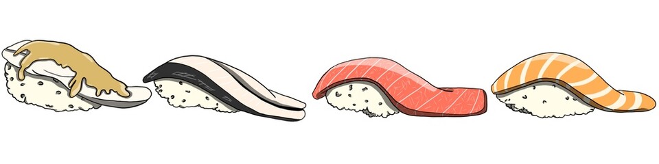 Sushi has a variety of delicious looks, including various types and rice balls