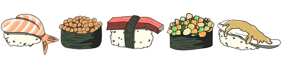 Sushi has a variety of delicious looks, including various types and rice balls