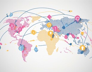 Abstract world map, concept of global network and connectivity, international data transfer and cyber technology, worldwide business, information exchange and telecommunication