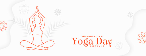 international yoga day banner line art woman doing asana