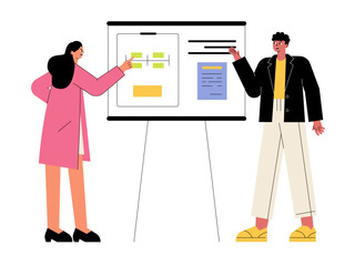 Business planning presentation. Meeting and presentation vector illustration