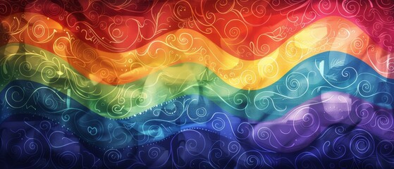 Vibrant LGBTQ+ Pride Flag Artwork with Intricate Designs for Copy Space.