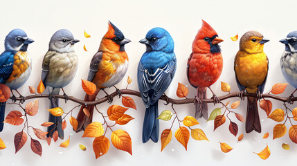 Set of colorful birds