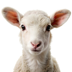 Fototapeta premium Portrait of a cute baby lamb Isolated on transparent background